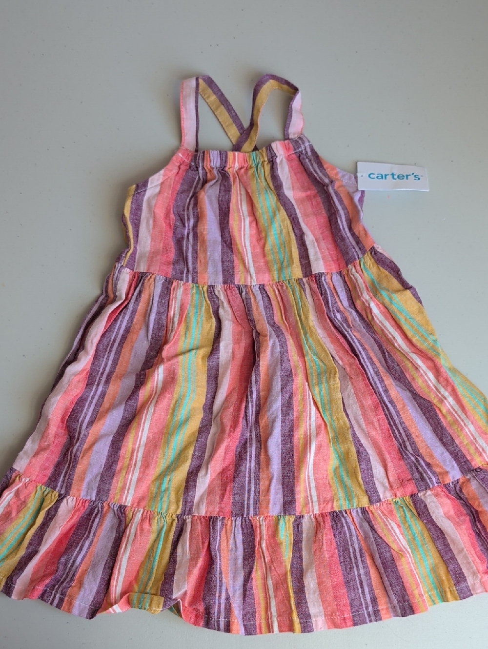 Carter's Pink, Purple, Yellow and Teal Striped Tiered Sundress